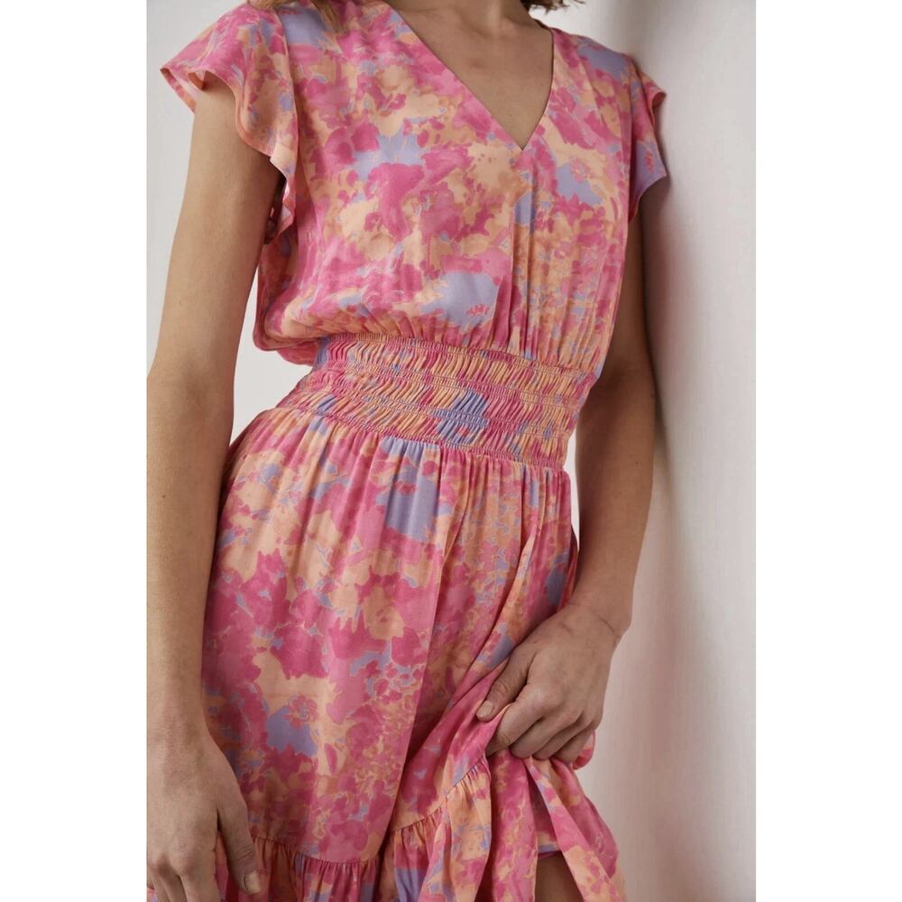 NWOT RAILS Pink Passion Flower Print Tara Smocked Waist Lightweight Dress Large